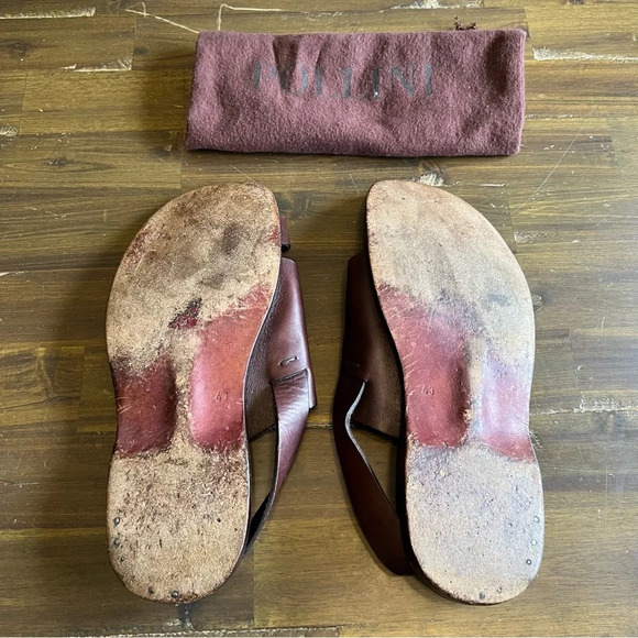 Pollini Men’s Leather Sandals Toe Ring Jesus Jerusalem Dark Brown Dust Bag - Picture 5 of 8